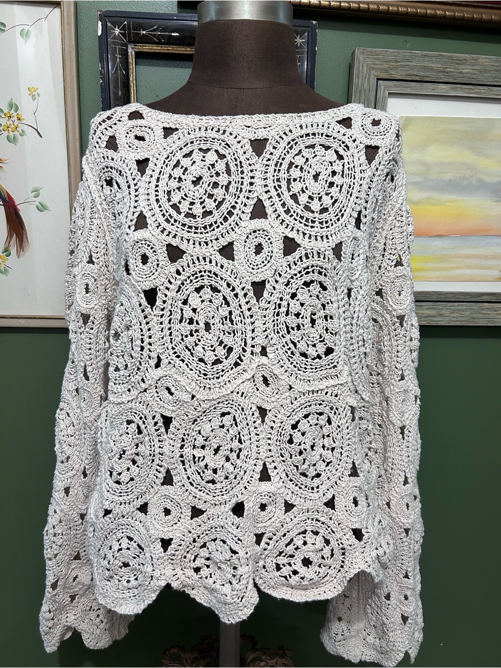 Ivory Crochet Lace Sweater Large